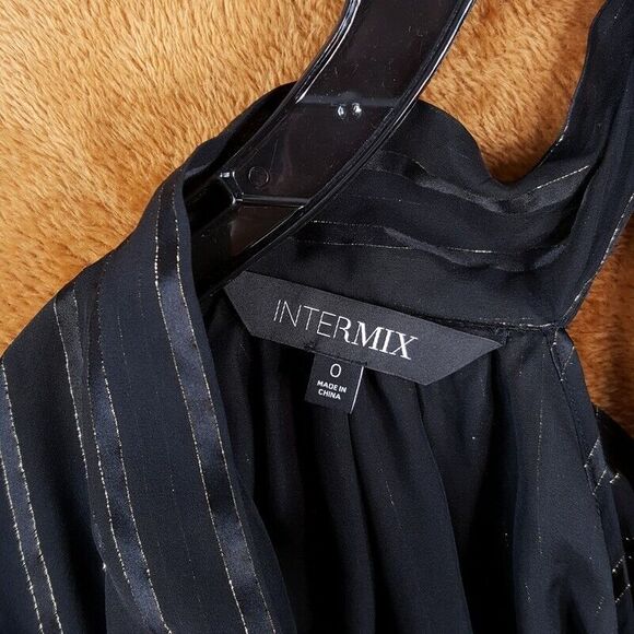 INTERMIX Womens Top Size 0 Black One Shoulder Tie Neck Stripe Bow Silk 4 DAWN - Picture 5 of 9